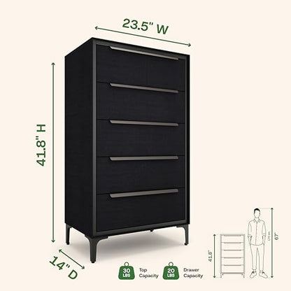Naima 5-Drawer Premium Fabric Dresser for Bedroom, Waterproof, Black, view 5