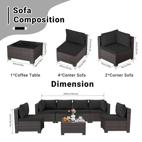 LAFWLL 7 Pieces Outdoor Patio Furniture Sets,Rattan Conversation Sectional Set,Manual Weaving Wicker Patio Sofa with Tea Table