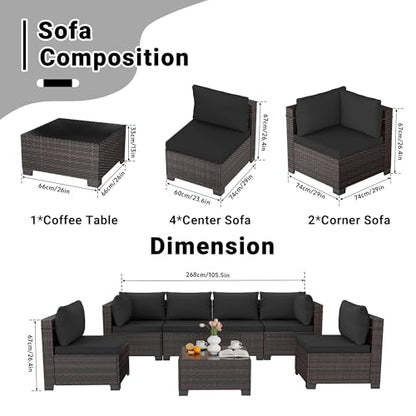 LAFWLL 7 Pieces Outdoor Patio Furniture Sets,Rattan Conversation Sectional Set,Manual Weaving Wicker Patio Sofa with Tea Table