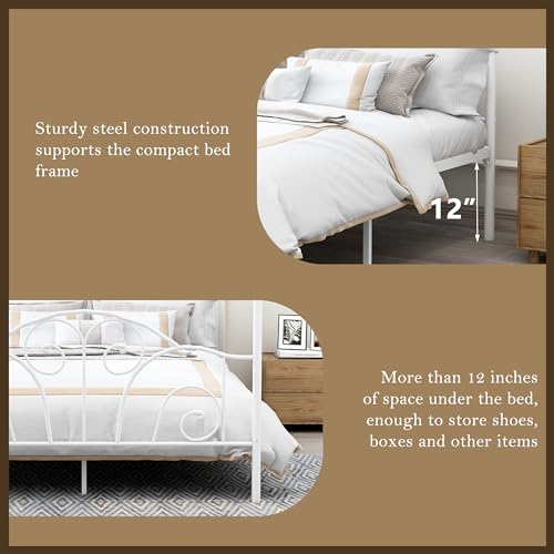 Full Size Four-Poster Metal Canopy Bed Frame,White, view 5