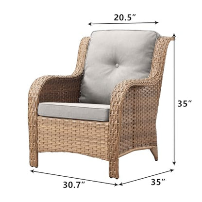 Patio Furniture Chairs Outdoor Chair - 2 Piece Wicker Rattan Chairs Set with High Back and Deep Seating for Deck Porch Balcony Backyard Garden(Yellow/Beige)