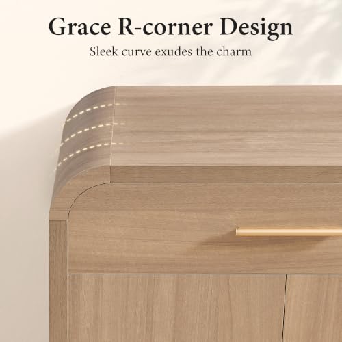 59" Sideboard Buffet Cabinet with Storage, 4 Doors Cabinet Natural Oak, view 6