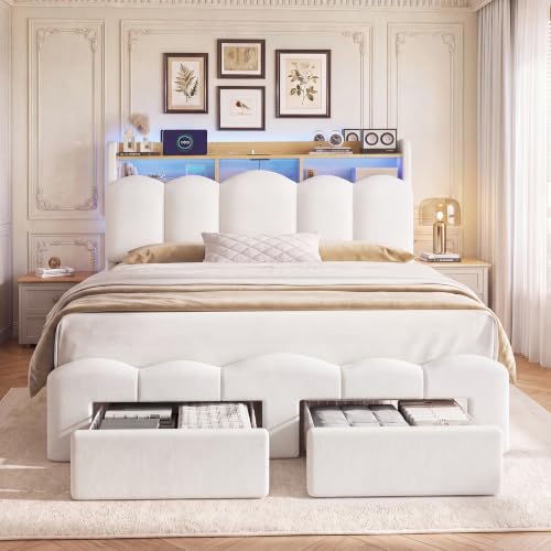 White Full Bed Frame with Storage, view 4