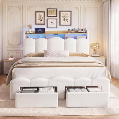 White Full Bed Frame with Storage, view 4