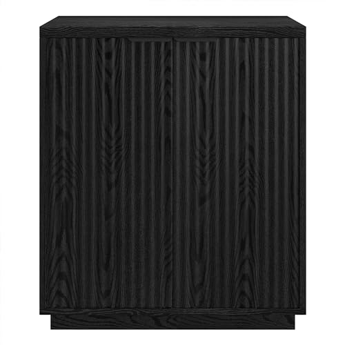 28" Fluted Wooden Accent Cabinet, Ribbed Modern Sideboard Buffet Cabinet with 2 Doors and an Adjustable Shelf for Living Room, Dining Room, Bedroom or Entryway, Natural Black