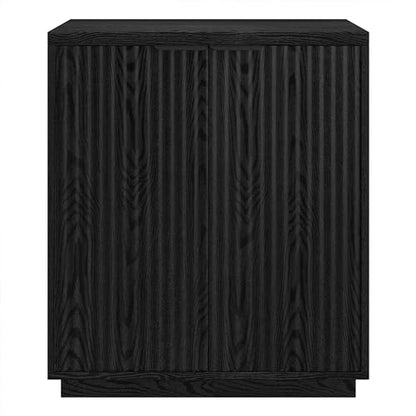 28" Fluted Wooden Accent Cabinet, Ribbed Modern Sideboard Buffet Cabinet with 2 Doors and an Adjustable Shelf for Living Room, Dining Room, Bedroom or Entryway, Natural Black