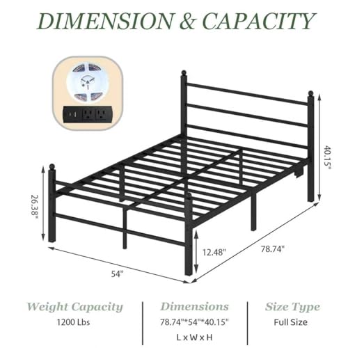 Full Size Bed Frame with Charging Station & LED Lights, view 3