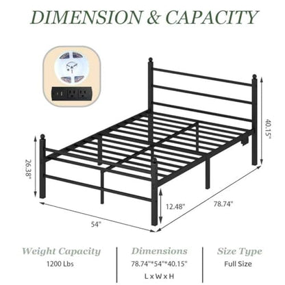 Full Size Bed Frame with Charging Station & LED Lights, view 3
