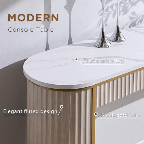 Modern Fluted Console Table, 63" Long Narrow Entryway & Sofa Tables for Hallway, Tall Accent Table Behind Couch for Foyer Living Room, White Alder