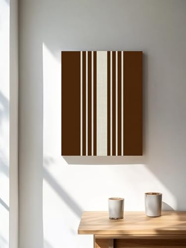 NuYeBiofx Vintage Brown Striped Linen Canvas Wall Art Prints,48"x32" Framed Picture Artwork Geometric Modern Art Printed Canvas Oil Painting for Living Room Bedroom Office,Ready to Hang