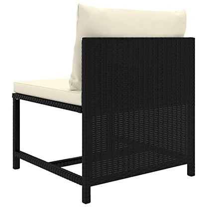 12-Piece Modular Garden Lounge Set Black and Cream White Synthetic Poly Rattan Outdoor Patio Furniture for Deck Porch Balcony and Backyard Seating