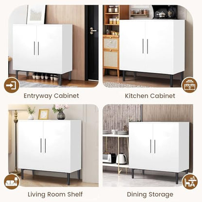 Sideboard Buffet Cabinet with Storage, Modern Wood Versatile Coffee Bar Console Table for Living Room Kitchen, Dining Room, Hallway, White-1 Pack
