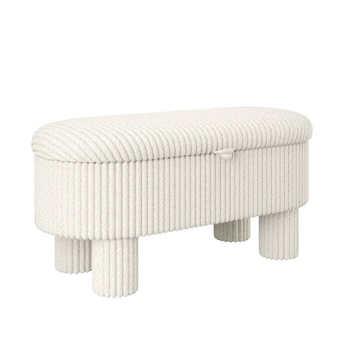 Camden Ottoman with Storage, Corduroy Upholstered Lift-Top Foot Stools Bench with Hidden Compartment for Bedroom, Living Room, Entryway, Modern Small Space Furniture, Beige