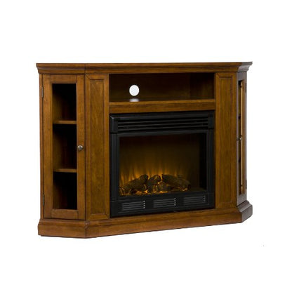 Claremont Convertible Corner Electric Fireplace Media Stand with Storage, Brown Mahogany