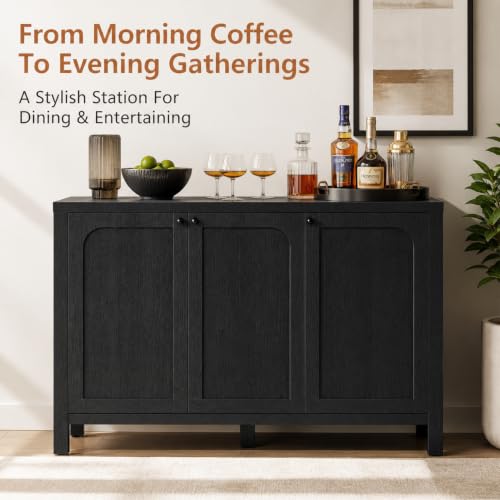 47" Black Sideboard Buffet Cabinet with Storage Modern Credenza with Doors, view 7