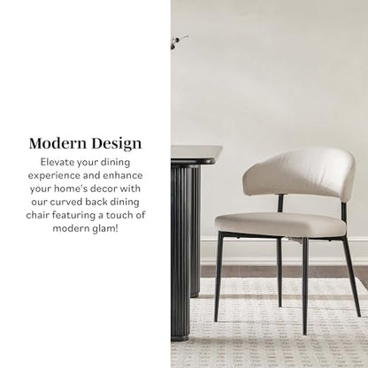 Modern Curved Back Upholstered Dining Chair with High-Performance Woven Upholstery and Powder Coated Steel Base, 2pk, Ivory