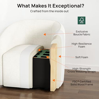 Oversized Boucle Swivel Accent Chair with 82L Hidden Storage, 360° Swivel Barrel Chair for Living Room, Small Space, Bedroom, Nursery, Modern Comfy Cloud Armchair Single Sofa, White Sherpa&Teddy