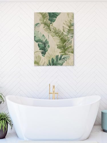 NuYeBiofx Rustic Botanical Palm Leaves Canvas Wall Art Prints,48"x32" Framed Picture Artwork Watercolor Tropical Foliage Linen Printed Canvas Oil Painting for Living Room Bedroom Office,Ready to Hang