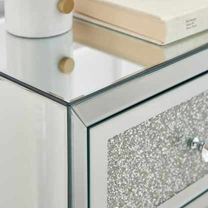 Stella Crushed Diamon Mirrored Crystal Bedside Table Bedside Cabinet Modern Stylish 3 Drawer Bedroom Storage Bedroom Furniture