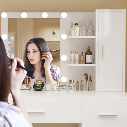 Vanity Desk with Mirror and Lights, Makeup Vanity with 4 Drawers, view 5