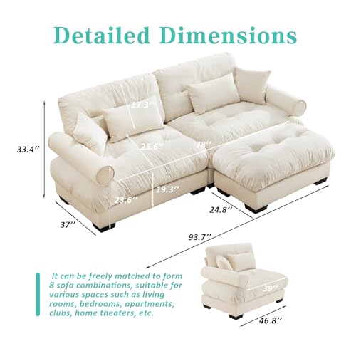 L Shaped Couches for Living Room, Small Sectional Sofa Set with Reversible Chaise, Modern Designed Sleeper Sofas and Modular Couch Function, Suitable for Small Spaces in Apartment, Beige