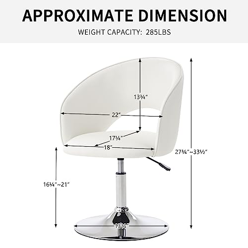 Vanity Chair White Leather Vanity Stool, Height Adjustable Accent Chair with Back, Round Swivel Makeup Chair for Living Room Bedroom Vanity Makeup Room (PU White)