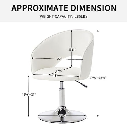 Vanity Chair White Leather Vanity Stool, Height Adjustable Accent Chair with Back, Round Swivel Makeup Chair for Living Room Bedroom Vanity Makeup Room (PU White)