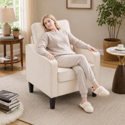 Mid-Century Accent Chair, Beige Armchair Living Room Chairs, view 7