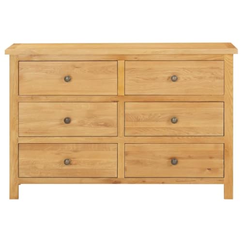 Solid Oak Wood Chest of Drawers 6 Drawer 41.3x13.2x28.7 Inches, view 5