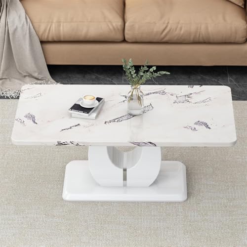 White Rectangular MDF Coffee Table with Marble Effect Top, view 4