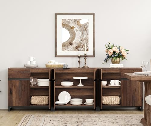 3 in 1 Multifunctional Sideboard Buffet Cabinets, Modern Sideboard with Adjustable Shelf and Metal Base, Coffee Bar Cabinet Storage Cabinet for Living Room, Kitchen, Brown