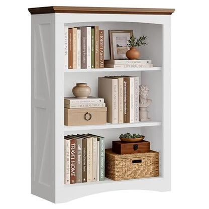 43" Tall 3-Tier Bookshelf, Farmhouse Bookcase White, view 2