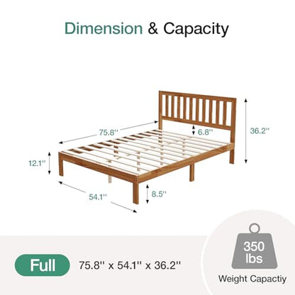 Full Size Bed Frame Wood Full Bed Frame with Headboard, view 3