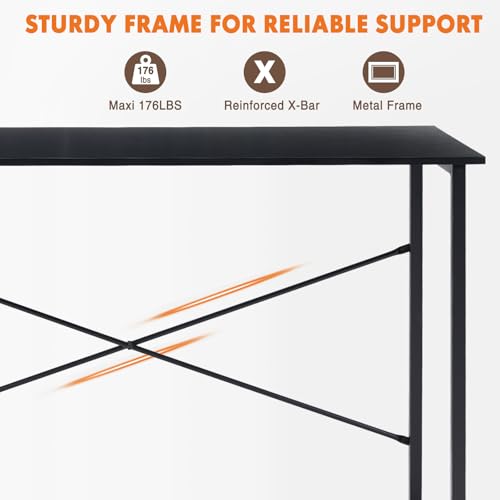 48-Inch Computer Desk for Bedroom, Black, view 7