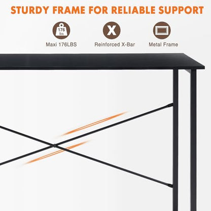 48-Inch Computer Desk for Bedroom, Black, view 7