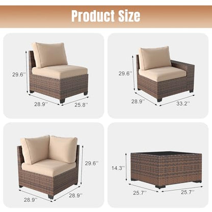 12 Pieces Patio Furniture Set Wicker Rattan Outdoor Sectional Conversation Set with Coffee Table and 4” Thickened Cushions, Beige (Waterproof Cover Included)