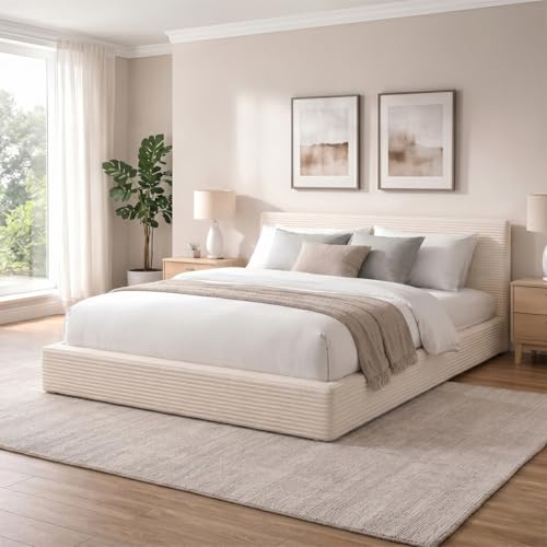 King Plush CloudSoft Corduroy Bed Frame White, view 2