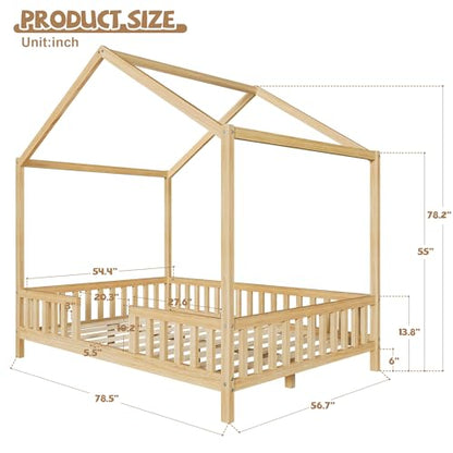 Full Size Montessori Toddler Floor Bed with Canopy and Roof, view 3