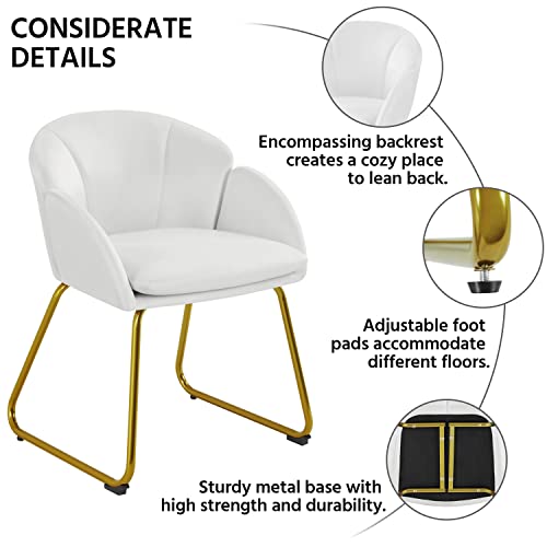 Yaheetech Modern Velvet Vanity Chair Armchair, Flower Shaped Makeup Chair with Golden Metal Legs for Living Room/Makeup Room/Bedroom/Home Office/Kitchen, White