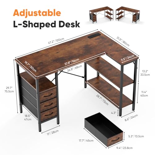 L Shaped Desk with Drawers, Gaming Desk, 47 Inch, view 4