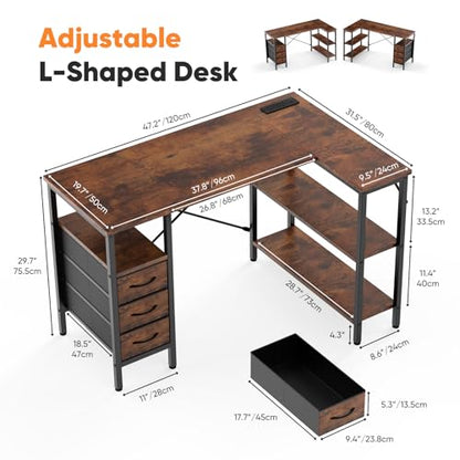 L Shaped Desk with Drawers, Gaming Desk, 47 Inch, view 4