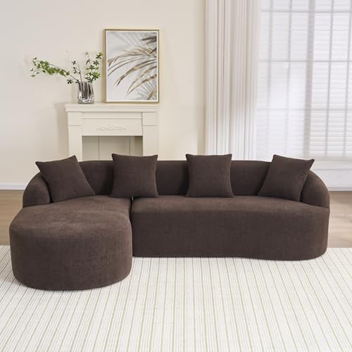 99" Curved Sectional Sofa with Chaise, Modern Luxury Chenille Cloud Couch for Living Room, Heavy Duty Oversized Deep Seat 3-Seater, 700lbs/Seat Weight Capacity, No Assembly, Brown