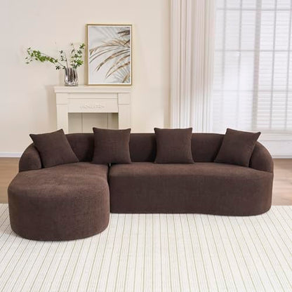 99" Curved Sectional Sofa with Chaise, Modern Luxury Chenille Cloud Couch for Living Room, Heavy Duty Oversized Deep Seat 3-Seater, 700lbs/Seat Weight Capacity, No Assembly, Brown