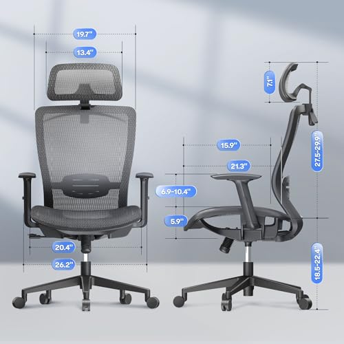 FLEXISPOT OC3 Ergonomic Office Chair High Back Mesh Computer Chair, Gray, view 4