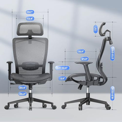 FLEXISPOT OC3 Ergonomic Office Chair High Back Mesh Computer Chair, Gray, view 4