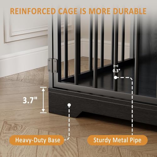48'' Dog Crate Furniture with Bowl, Medium Dog Cage, Black, view 6