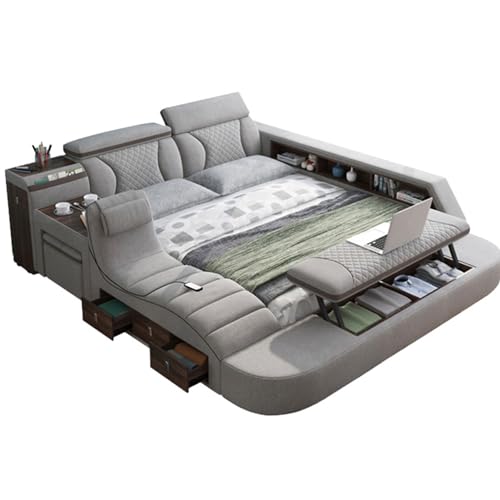 Modern Wooden Queen Bed Queen Size Platform Bed Frame Multifunctional USB, view 2