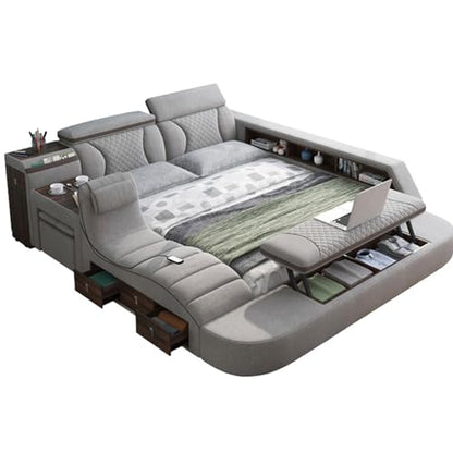 Modern Wooden Queen Bed Queen Size Platform Bed Frame Multifunctional USB, view 2