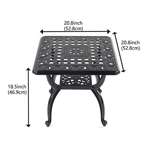 Mandolin Outdoor Patio,Rust -Resistant Cast Aluminum Side Table,Weather Resistant End Table，Coffee Table， Perfect for Patio, Backyard Or Garden. W 20.8" X H18.5(Aluminum Square, Black)