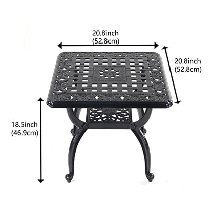 Mandolin Outdoor Patio,Rust -Resistant Cast Aluminum Side Table,Weather Resistant End Table，Coffee Table， Perfect for Patio, Backyard Or Garden. W 20.8" X H18.5(Aluminum Square, Black)
